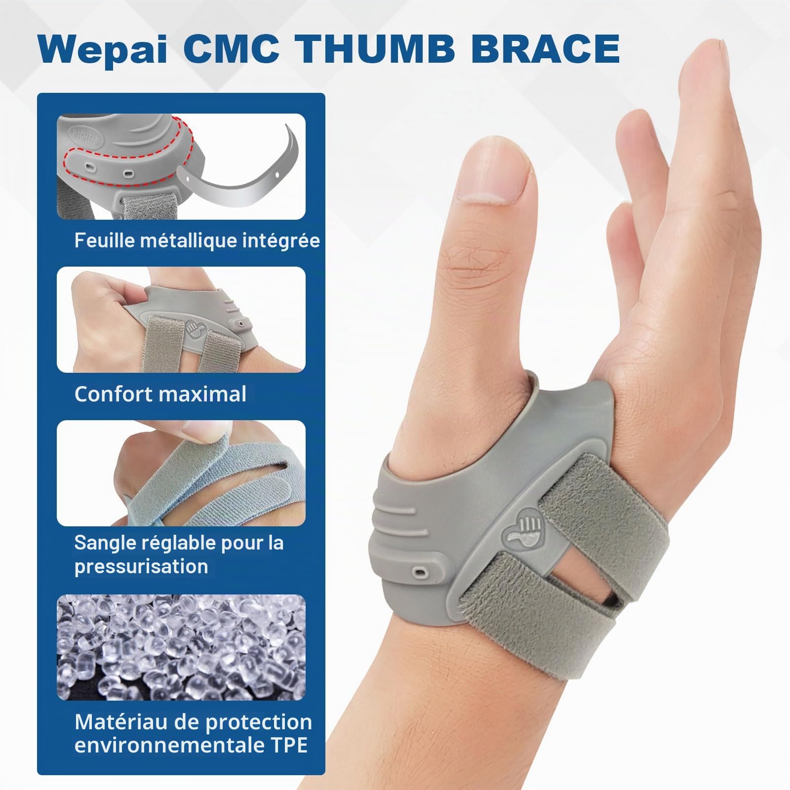 CMC Orthèse pour le pouce, articulation métacarpienne, orthèse du pouce pour l'arthrose de la base du pouce, instabilité articulaire, tendinite et pouce pour soulager la douleur (Main Gauche, M)