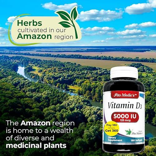 Miniatura 3 de FITO MEDIC'S Laboratorio - Vitamina d - 5000 UI de - Vitamina d3-360 cápsulas blandas - Vitamina d3 5000 iu - para hueso, dientes, músculo e