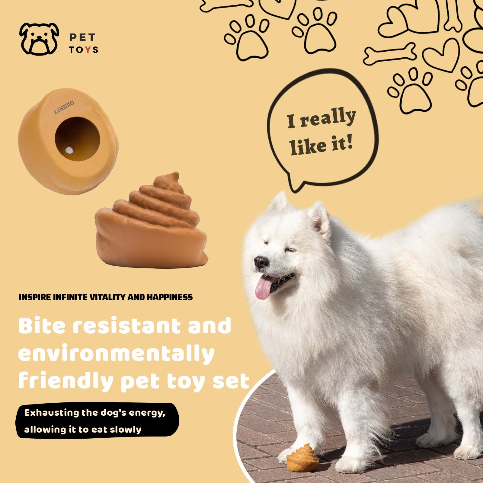 Juguetes de rompecabezas para perros, dispensador de golosinas de goma en forma de caca, juguetes interactivos duraderos para perros para alimentación lenta, dentición y entrenamiento de