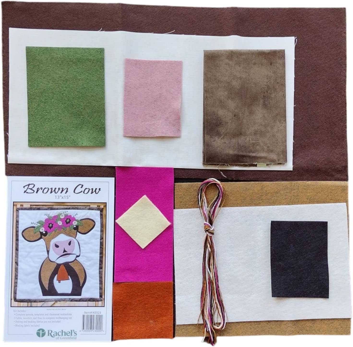 Rachel's Of Greenfield Brown Cow Beginner Quilting Kit, Quilt Kit, Quilt Kits with Fabric, Finished Size 13" x 15", Instructions and Materials Included in Kit