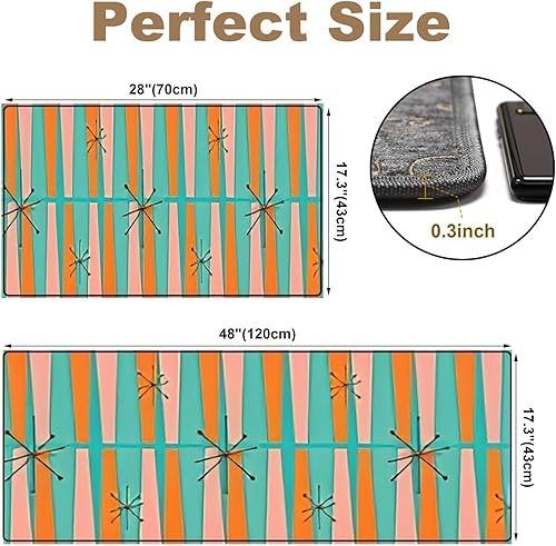 Miniatura 2 de Juego de alfombras de cocina de los años 50, diseño moderno de mediados de siglo, sin costuras, tapete de cocina para piso, antideslizante, lavable,