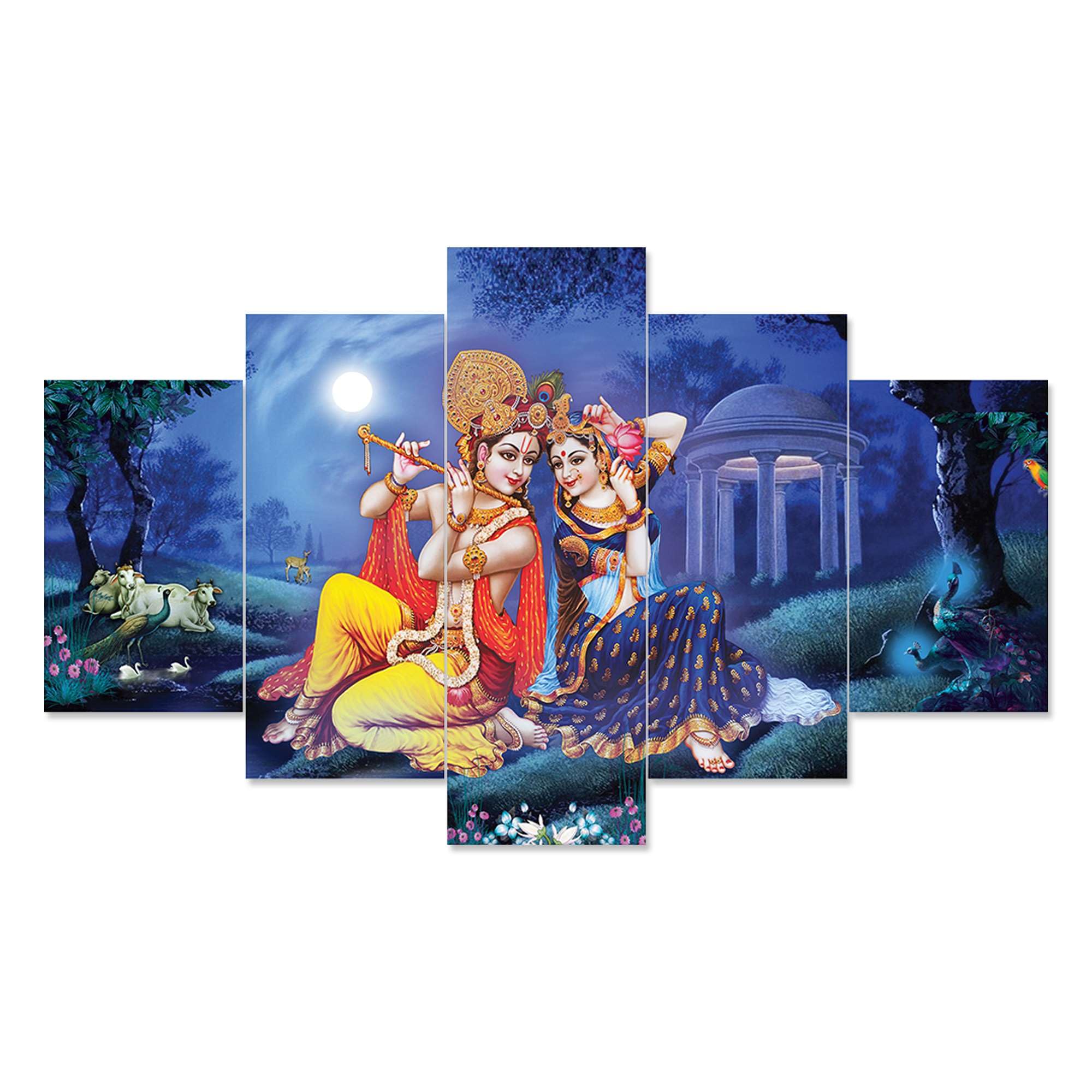 ANURA CRAFTS Set of Five Framed Krishna Painting for Wall Decoration, 3D Paintings for Home Decoration, Paintings for Living Room, Bedroom Big Size (75 X 43 CM) FH2