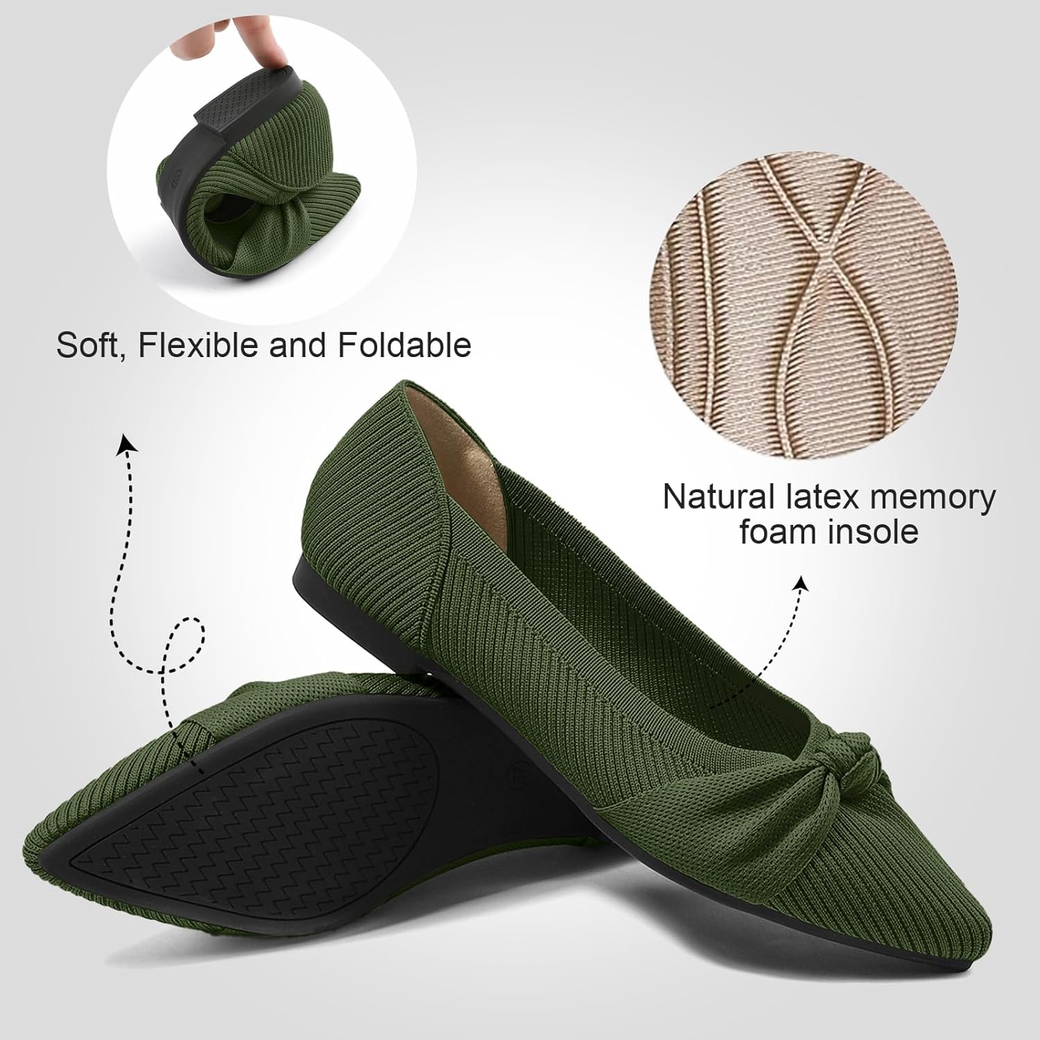 Women's Flats Shoes Comfortable Dressy Pointed Toe Knit Washable Ballet Flat - Image 5