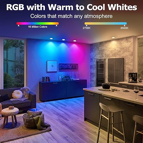 Miniatura 4 de LightingWill Iluminación LED empotrable de 2 pulgadas, Smart WiFi LED, luz de techo LED de 5 W compatible con AlexaGoogle Assistant, RGB regulable y
