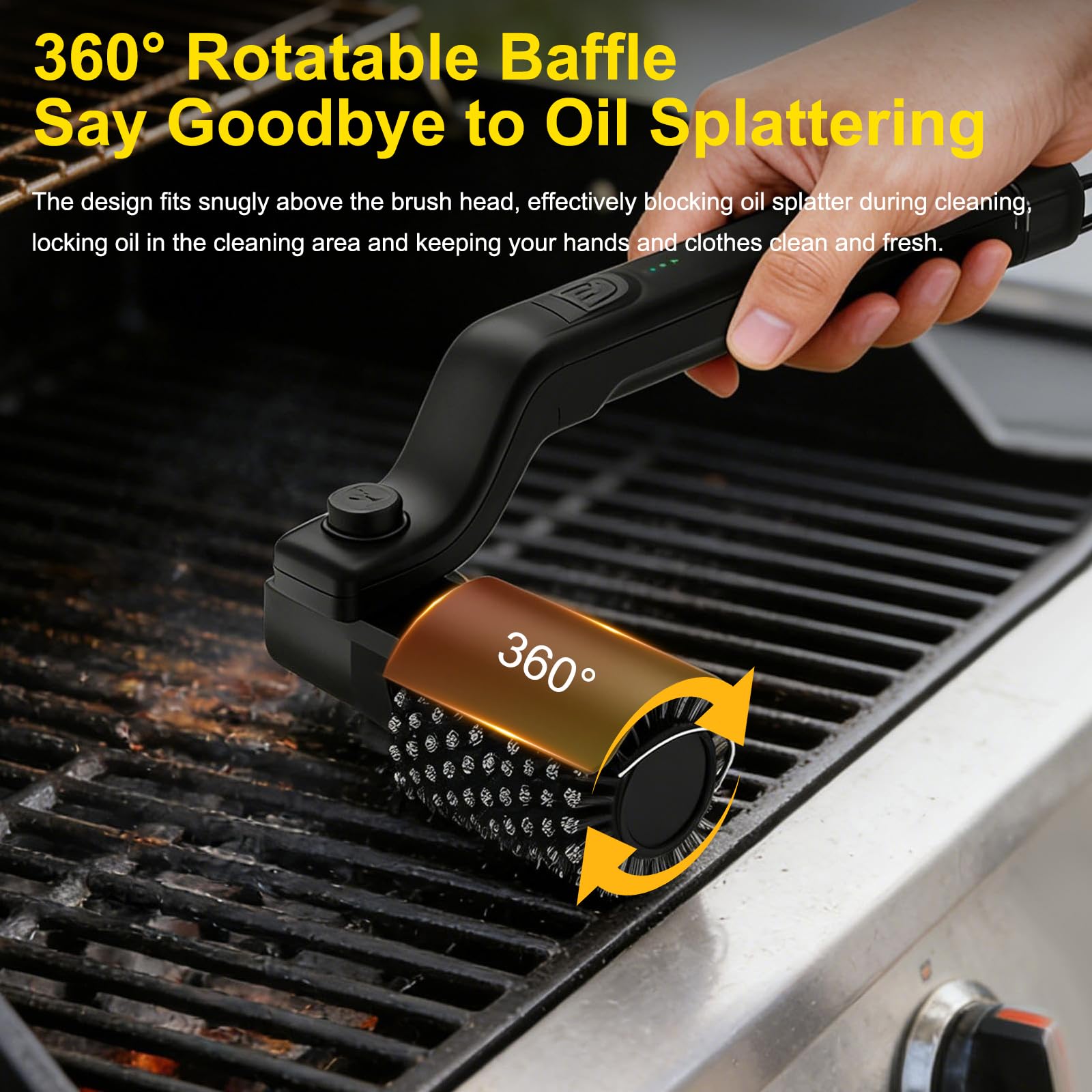 Nikou Spazzola elettrica per barbecue, spazzola per grigliate, funzionamento a batteria, angolo regolabile di 180°, pulizia a 3 livelli, spazzola per la pulizia per griglie elettriche, griglia a gas