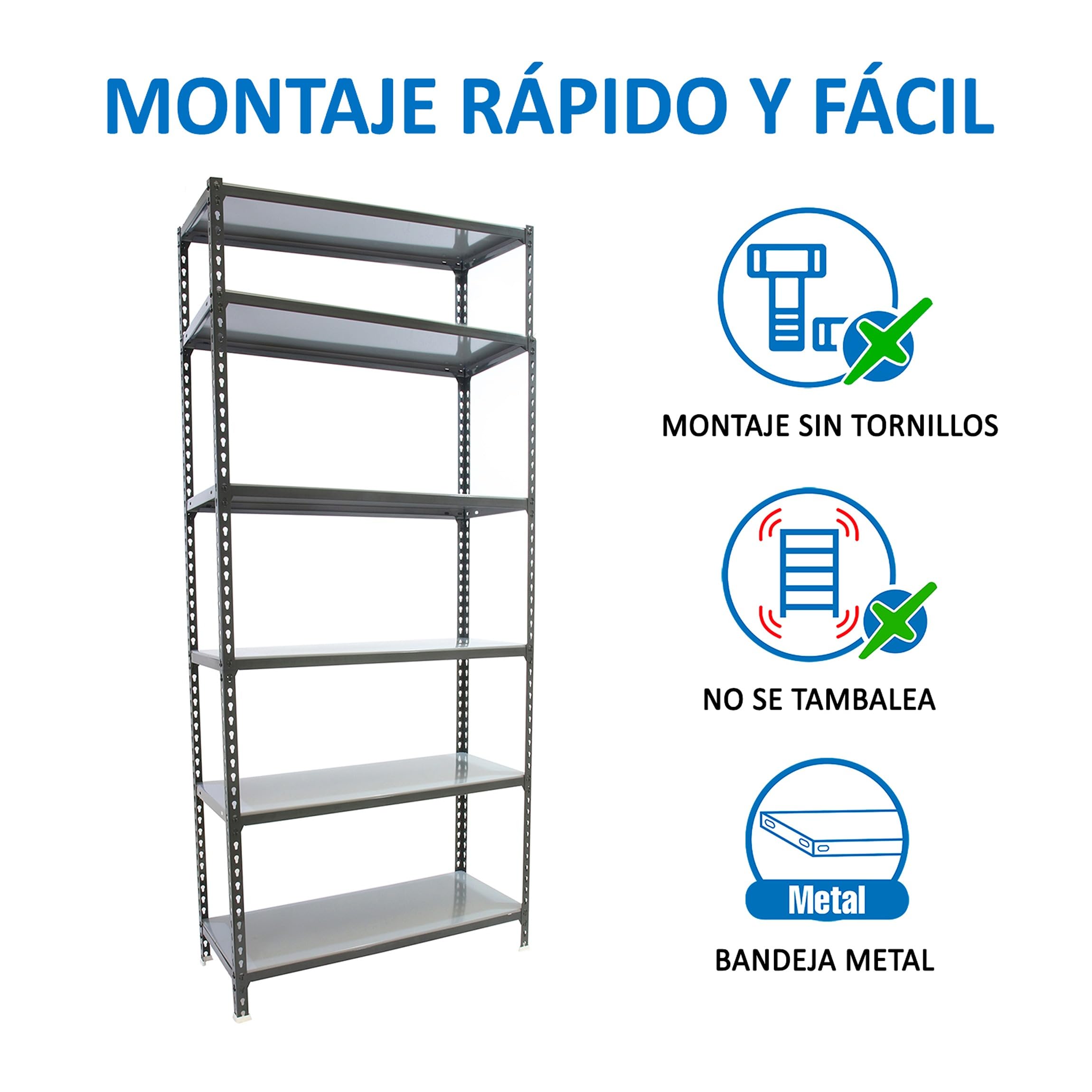 Simon Rack Estanterias Metalicas, 2500x800x500 mm, 6 Baldas de Metal, 180 kg de Punto Flexión, Estanterias Almacenaje, Antracita/Galva - Simonclick