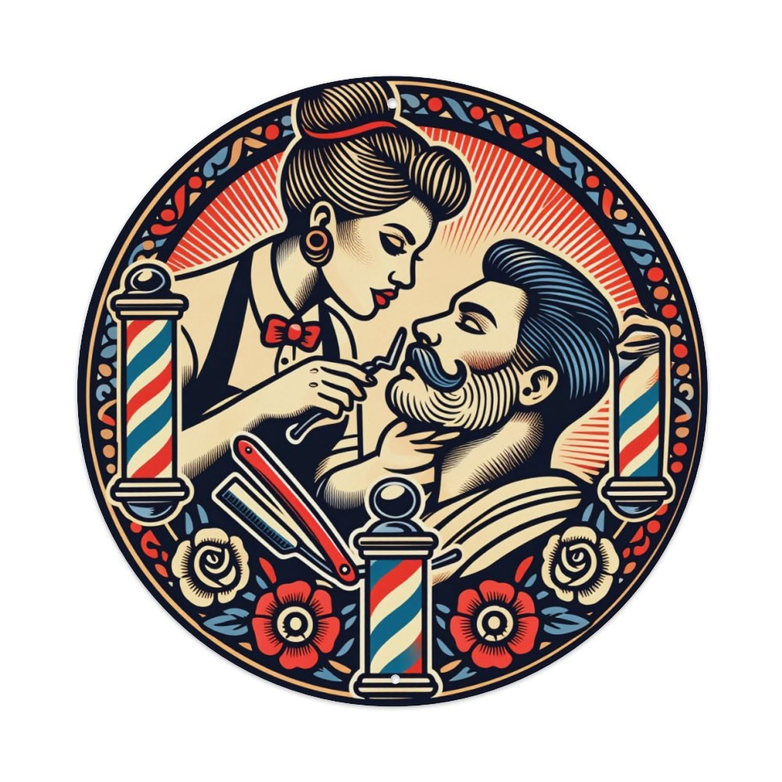 Jdfenggu Vintage Barber Shop Classic Art Design Retro Metal Tin Sign, Metal Poster For Bar, Home, Man Cave, Kitchen, Laundry Room Art Decor 8X8 Inch