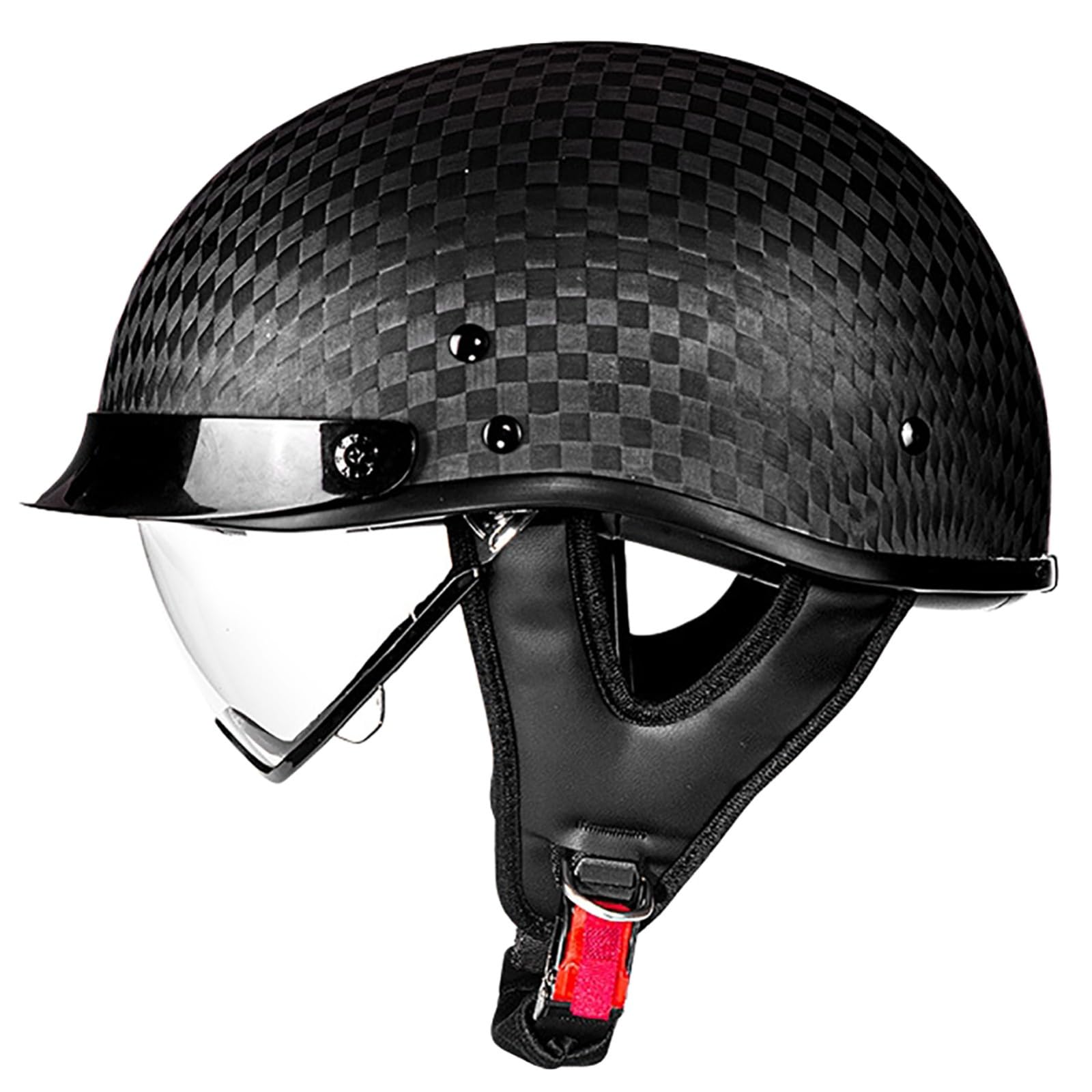 Kask motocyklowy vintage z wizjerem, kask z włókna węglowego dla kobiet i mężczyzn, kask do cruiser, motoroweru i skutera, homologacja ECE 5,L (58-59 cm)