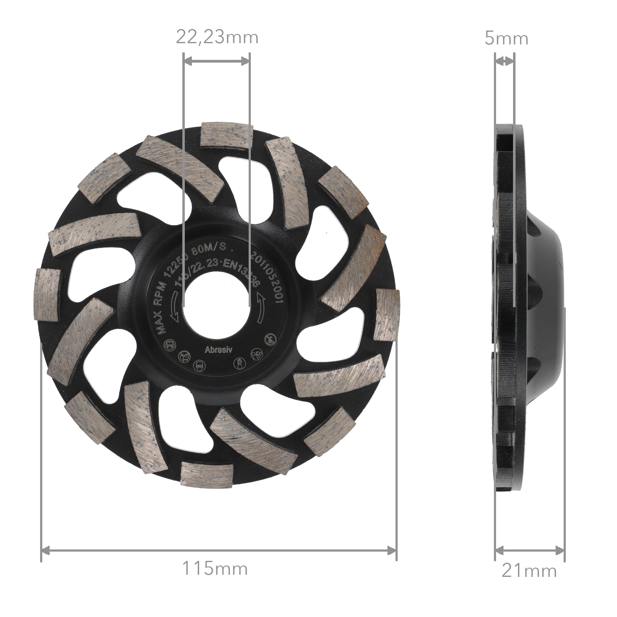 PRODIAMANT muela de copa de diamante 115 mm x 22,2 mm Turbo ST91 muela de diamante para solado de asfalto calidad profesional