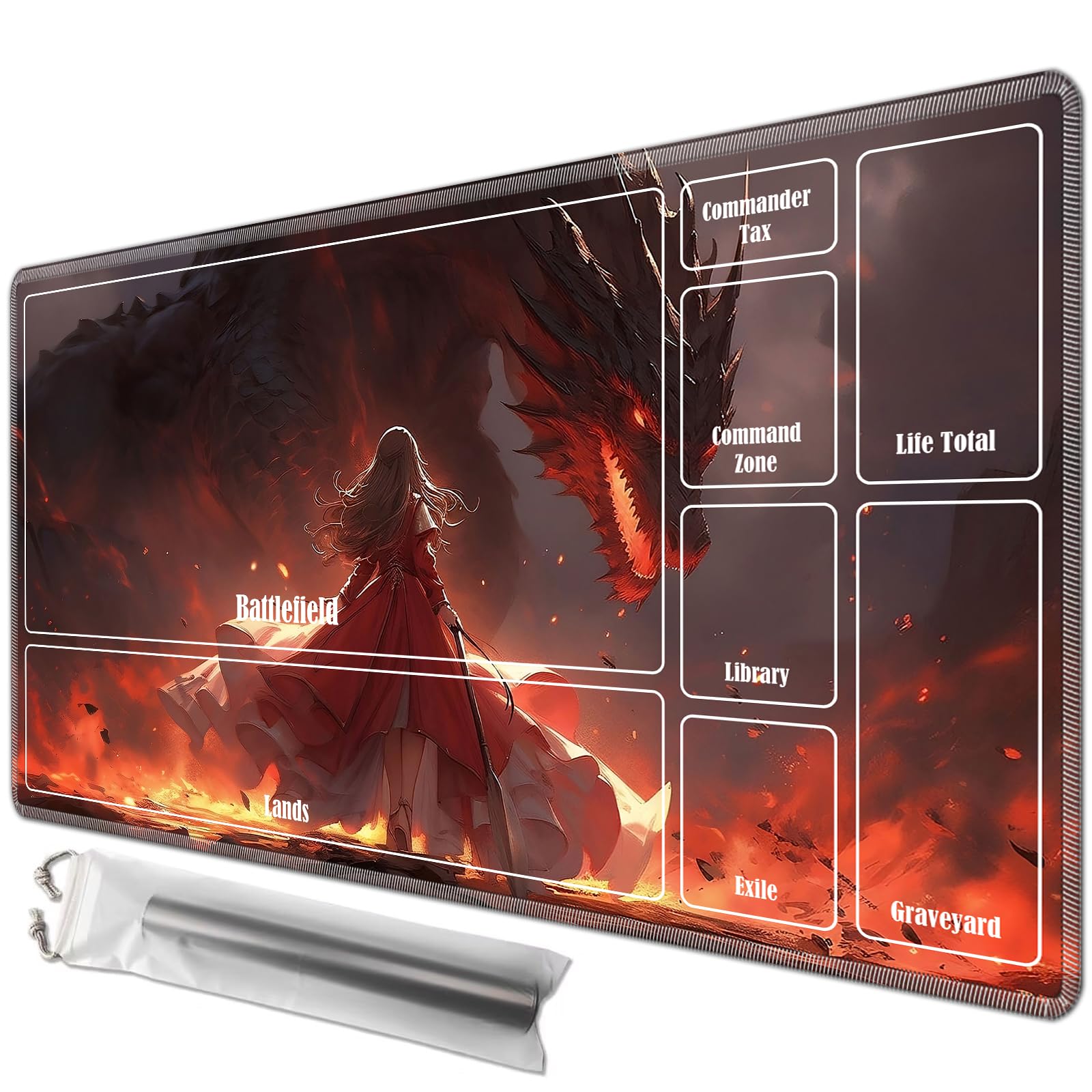 JANENFNA Playmat 27.5" x 15.7" with Magic Zones for MTG Card Game Playing, Board Game Mat for Card Breaking Commander Deck Gaming Card Game Battles Mat with Storage Bags,Fantasy Dragon And Battlefield โ image 1