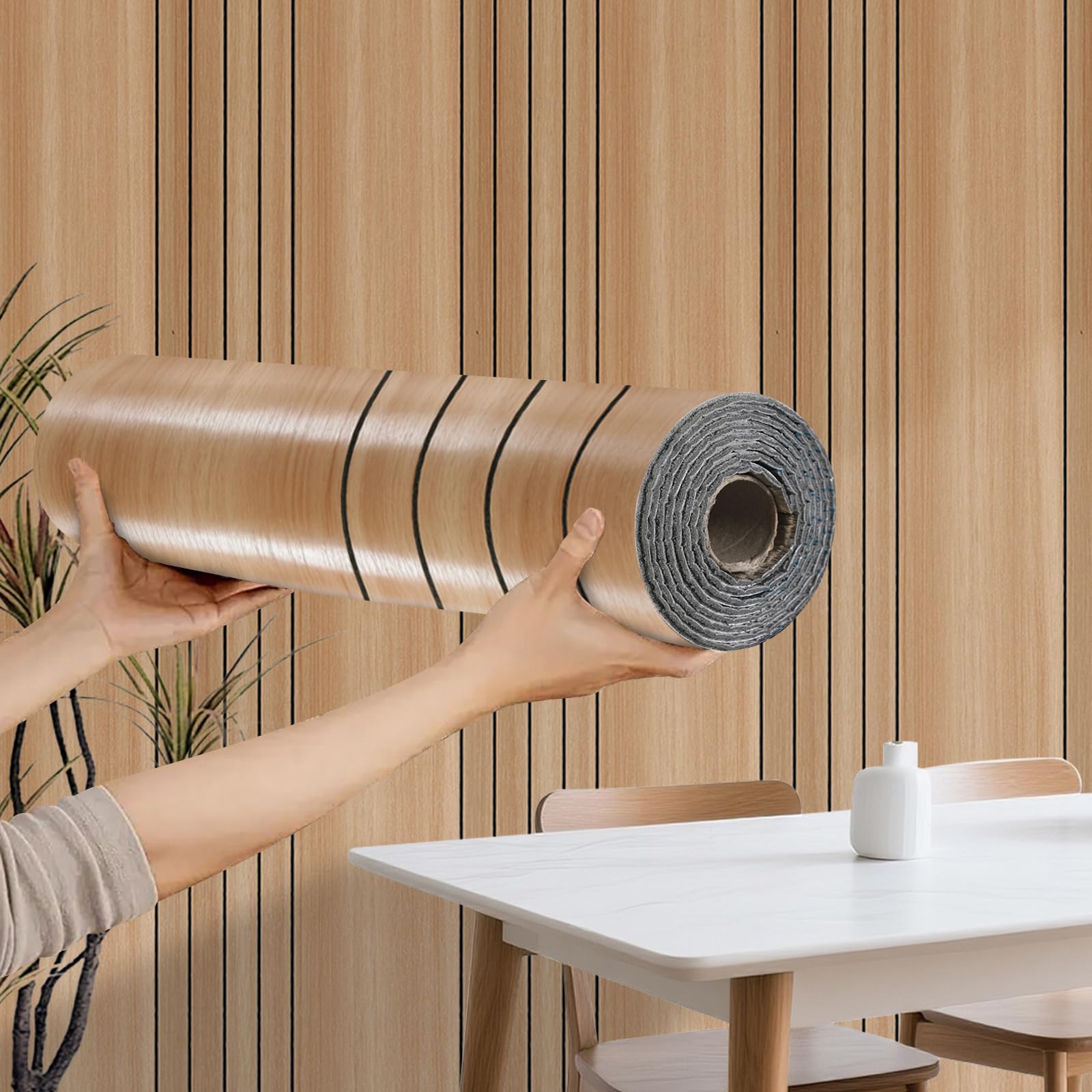 Takezuaa 1 Roll Self Adhesive Thermal Wallpaper Peel and Stick Wall Panels 3mm Thick Brown Wood Effect Wallpaper for Living Room Bedroom Insulating Wall Covering Roll，300x40CM