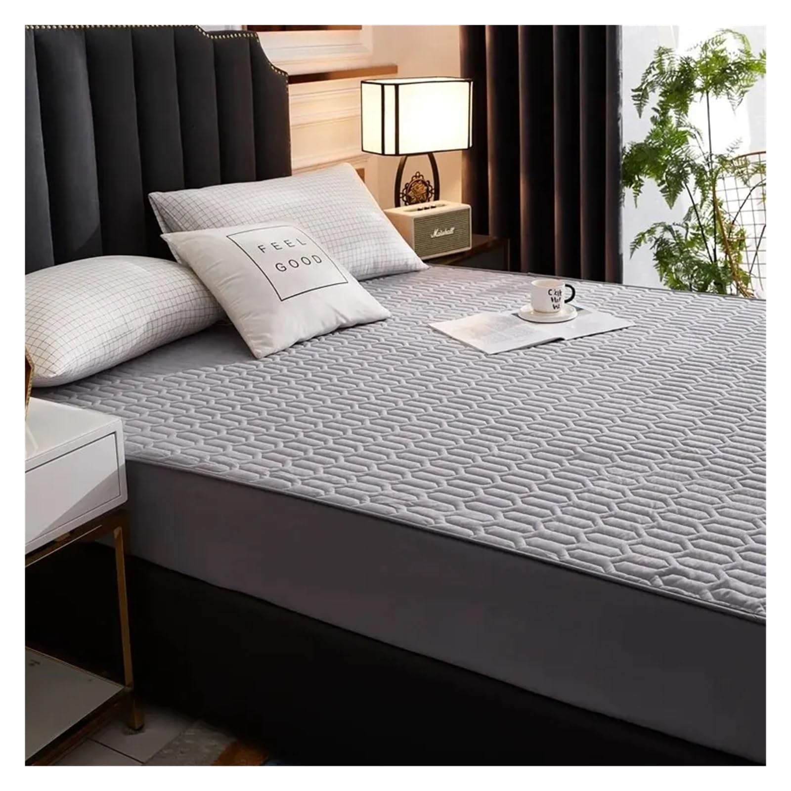 Sobrecolchón Acolchado de Microfibra Funda de colchón Suave y Agradable a la Piel, algodón Lavado Acolchado, Sábana Ajustable Impermeable, Funda Protectora de colchón(180x200cm)
