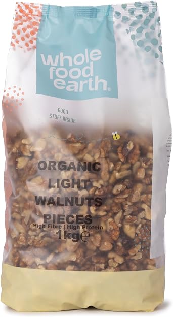 Wholefood Earth Organic Light Walnuts Pieces 1kg Raw | Vegan | GMO Free | High Fibre | High Protein | Certified Organic