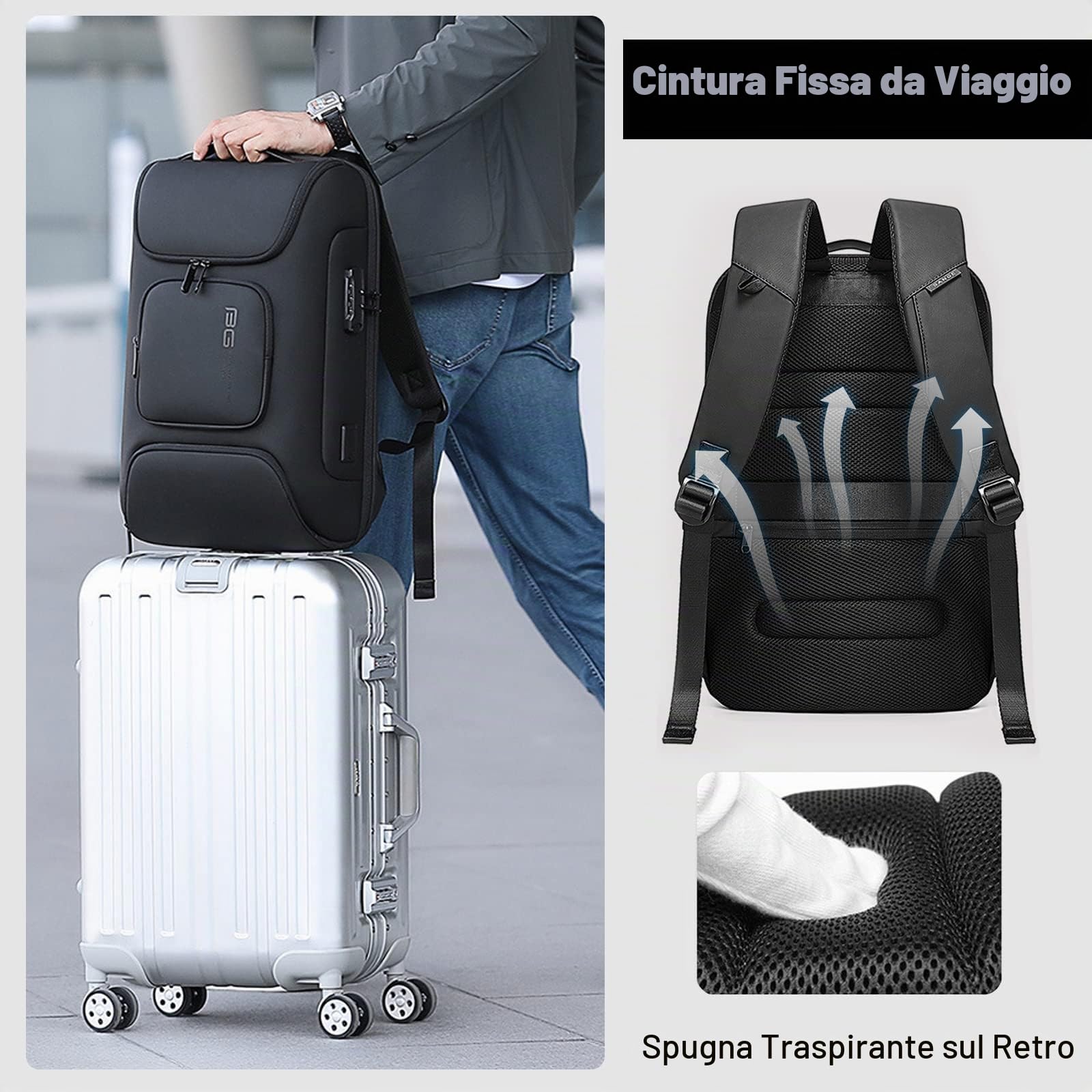 FANDARE Antifurto Zaino Ufficio Uomo Porta PC e USB - Borsa Impermeabile per Business Viaggio Lavoro Scuola - Grigio