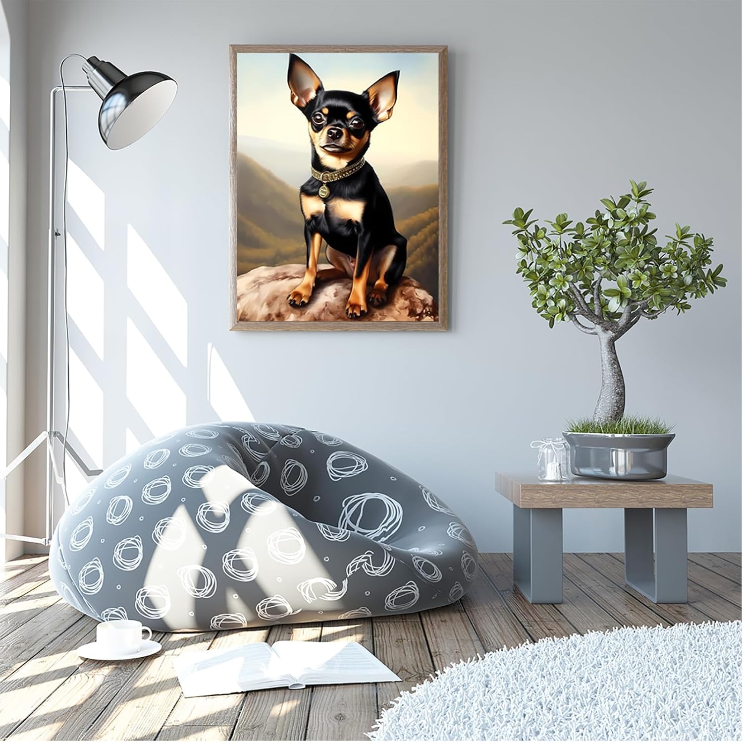 Animal DIY Diamond Painting Kits for Adults, Chihuahua in Forest Diamond Art 5D Diamond Dots Art Round Full Drill Gem Painting Embroidery Kits Gifts 12x16 inch