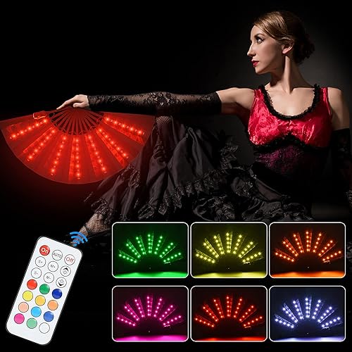 Miniatura 8 de LATROVALE Ventilador plegable con luz LED ventilador de mano iluminado espectáculo de actuación brillante para fiesta de cumpleaños boda decoración