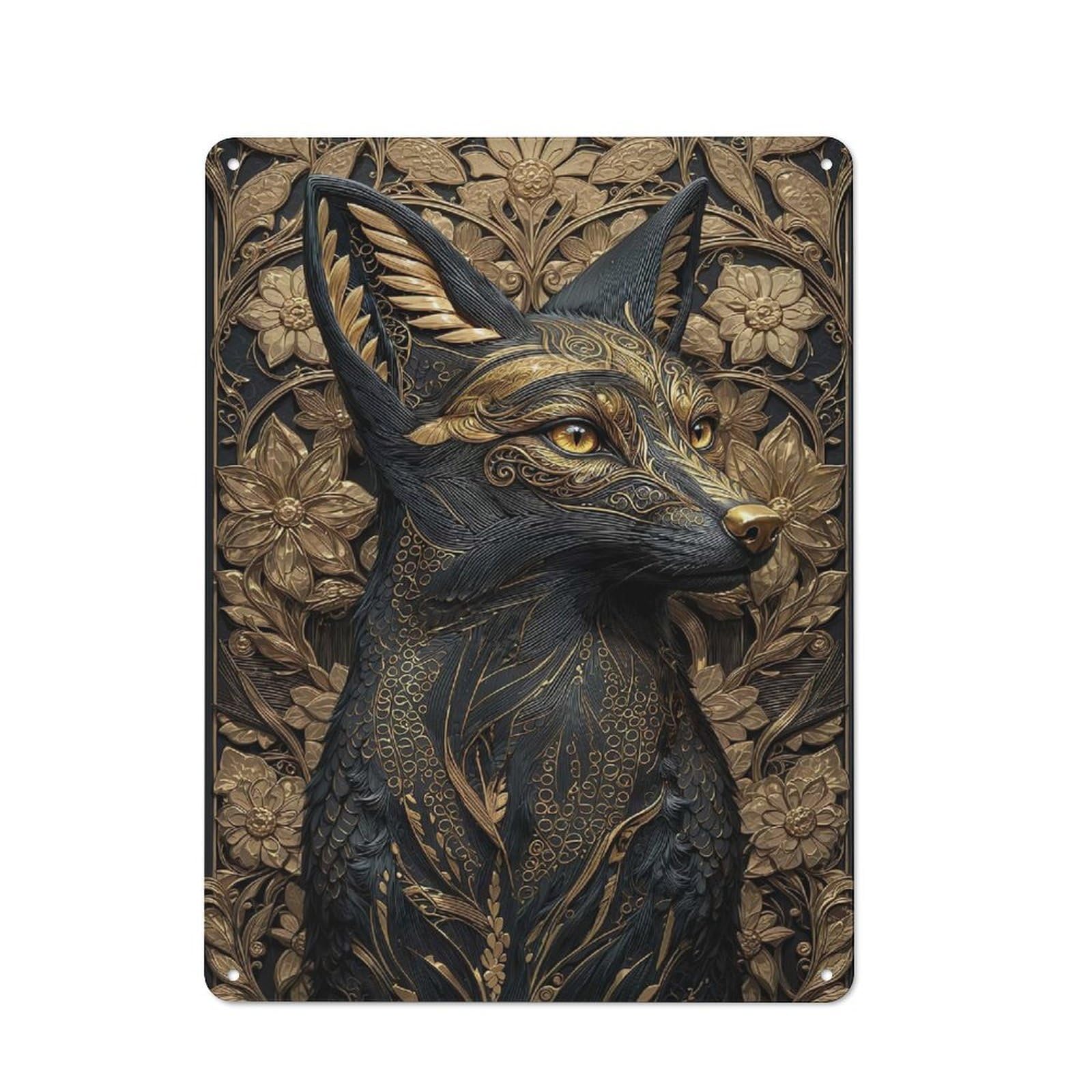 Junmoney Style-14 Gilded Guardian Fox Art Deco Modern Vintage Metal Wall Decor 40X30cm, Tin Sign For Hobby Room, Office, Lounge Or Living Room