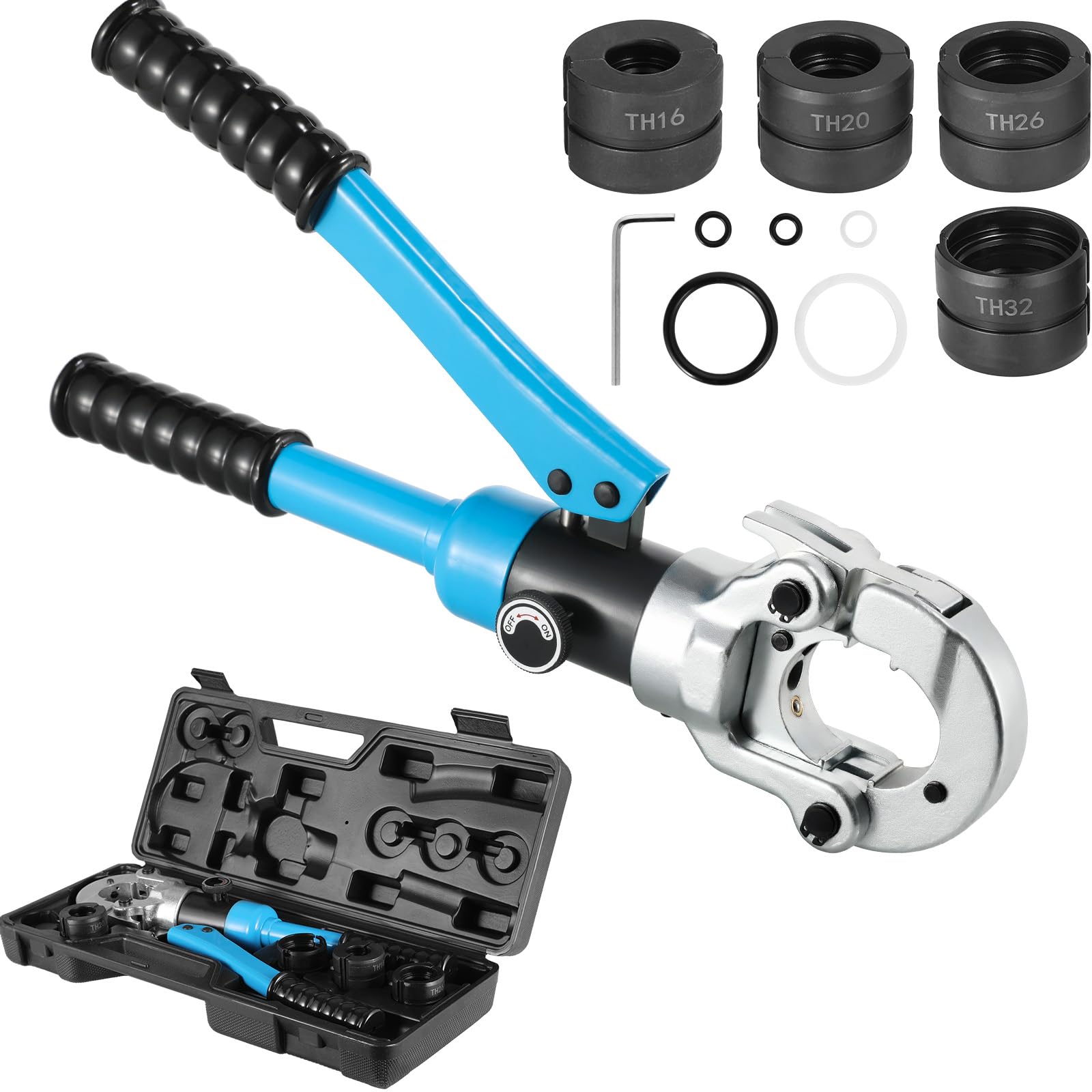Alicates de presión profesional para el hogar, industria y jardín, plástico de aluminio, tubo PEX/PB, fuerza de prensado con cabezal giratorio 360°, 8T (crimpen TH16-32)