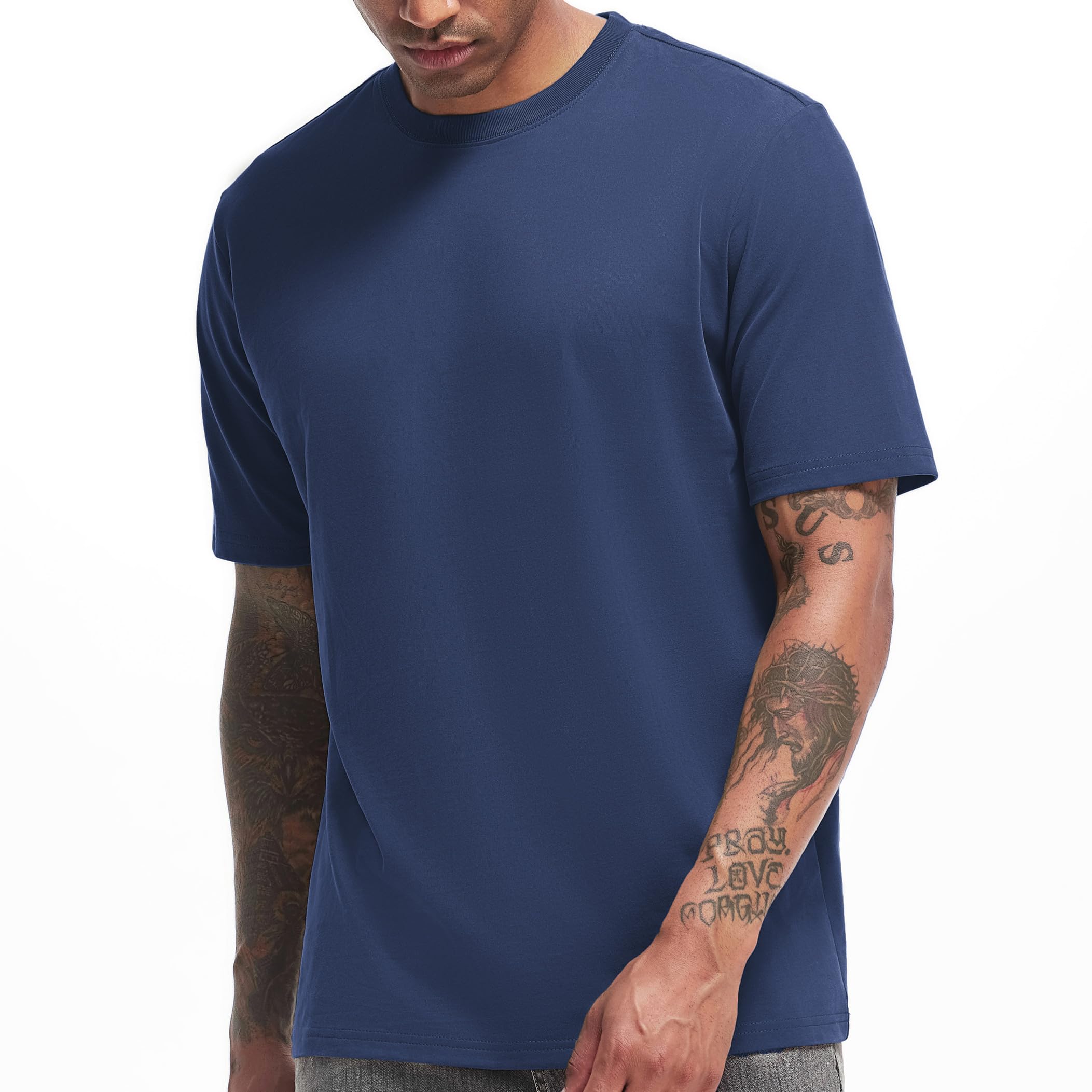 VEIISAR Herren Dickes Rundhals Langarm T-Shirt - Herren 100% Baumwolle Heavy Duty Pre Shrink T Shirt