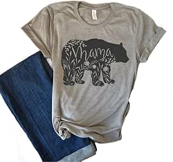 Women's Floral Mama Bear Print Crew Neck Short Sleeve T