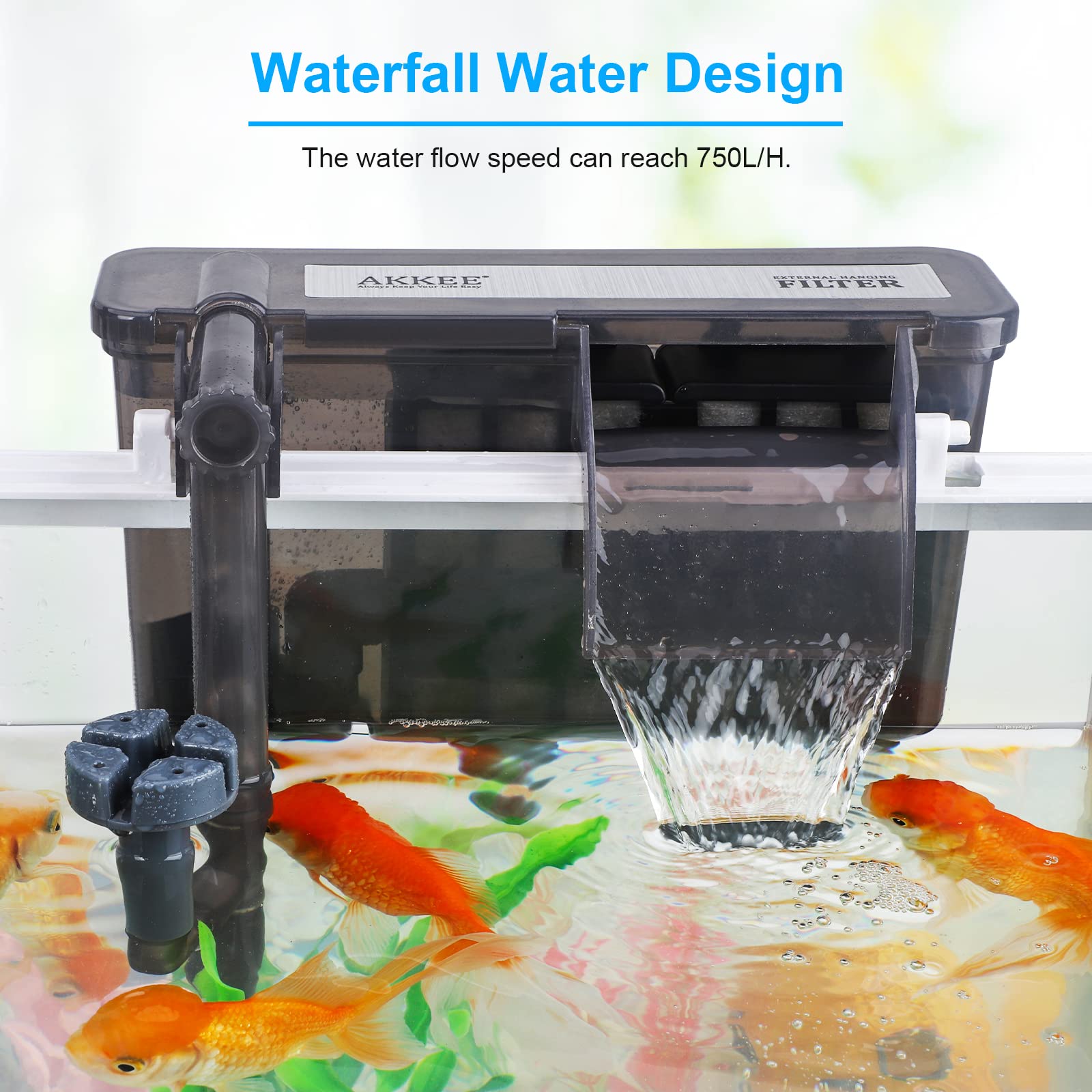 Buy AKKEE Fish Tank Filter, External Filter, 10W 750L/H Waterfall Hang