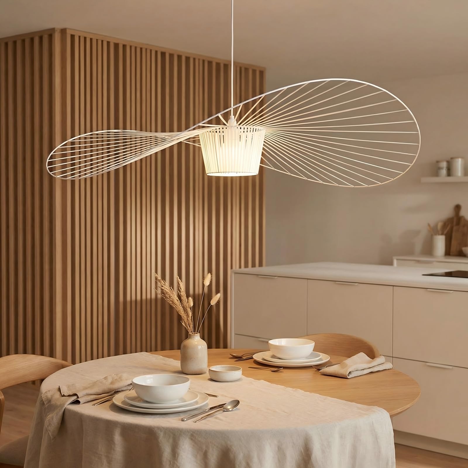 Vertigo Suspension 100cm pour Abat jour, Restaurant, Bar, Café,Blancen Fibre de Verre/Polyuréthane, Simple et Créative Lustre Vertigo E27 pour Restaurant, Abat-Jour (Max 40w),Blanc