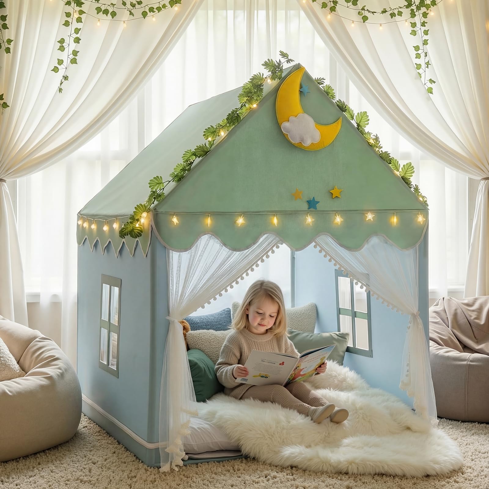 Wilwolfer Kinderzelt mit Matte: Kinderspielzelt für Kleinkinder - Kinderzelte für drinnen und draußen, Prinzessinnenspielhaus für Mädchen und Jungen, Spielzeughaus, (Grün)