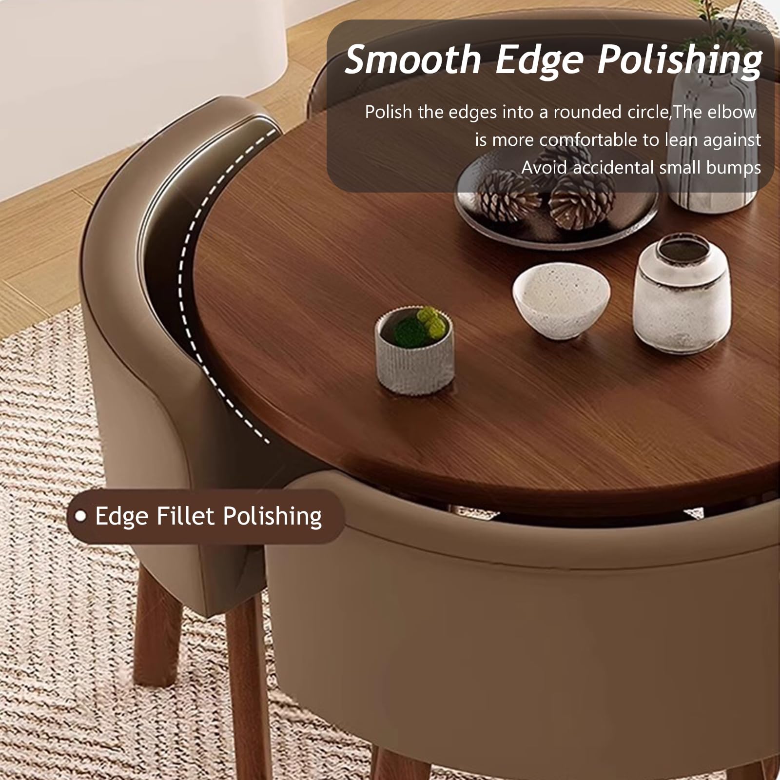 4 Stühle rund Esstisch Set, ideal für Küche Wohnzimmer Lounge Büro, kleine Konferenz Empfang Verhandlung, 80 cm B x 74,9 cm H, PU-Kaffee