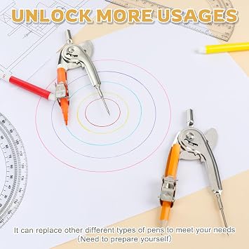 4 Pack Geometry Tool Set, Math Compass for Geometry and 6 Inch Protractor Set Include Metal Compass with Pencil and Clear Plastic Protractor for Student Classroom Office Woodworking Art Drawing