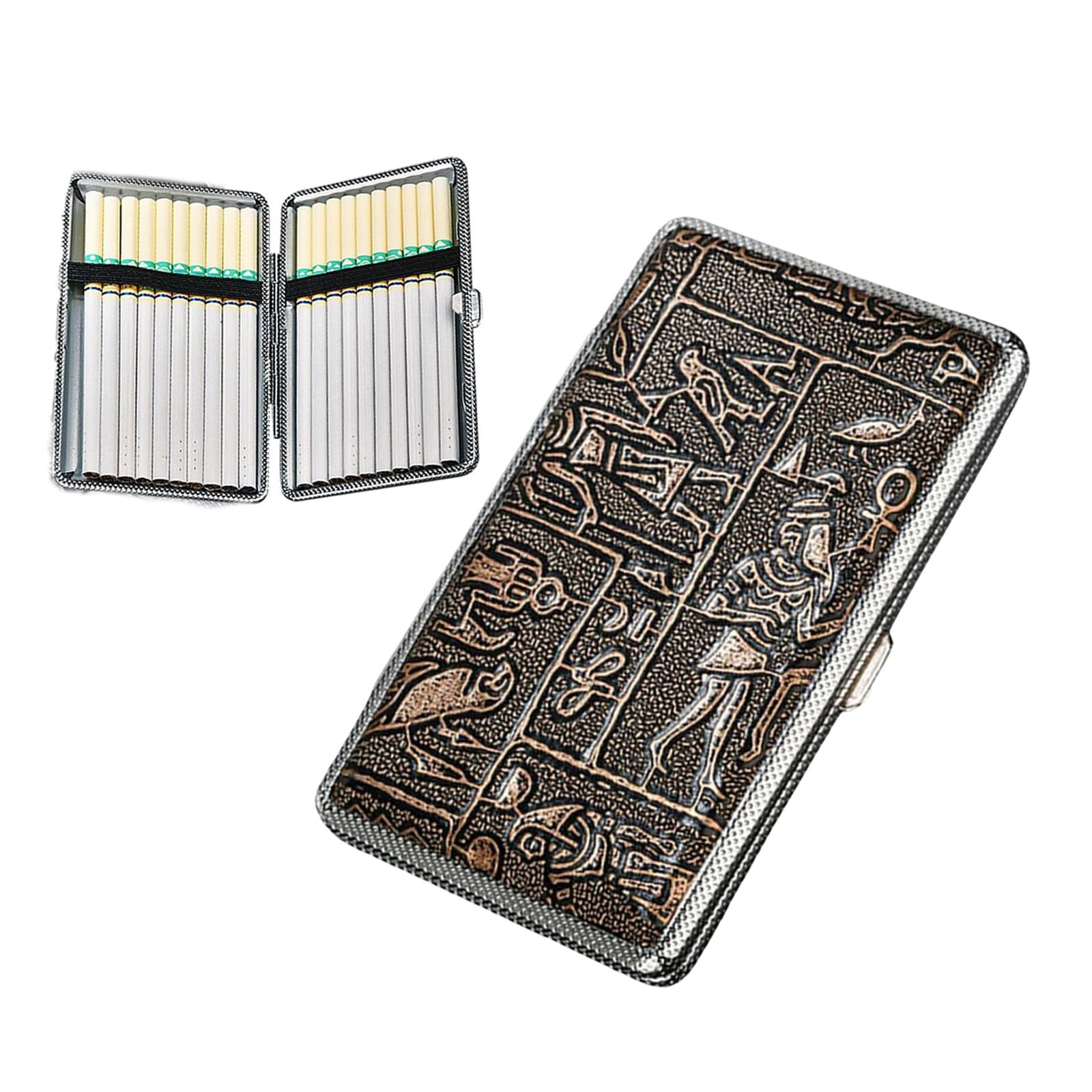 cigarette case, cigarette box for men women, slim and portable cigarette holder, elegant gift for smokers, travel-friendly storage, gold egypt pattern