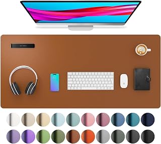 HOUSELT Large Office Leather Desk Mat, Mouse and Keyboard Pad, Computer and Laptop Mat, Desktop Protector and Cover, Writing Pad and Blotter (Brown, 70cm*40cm)