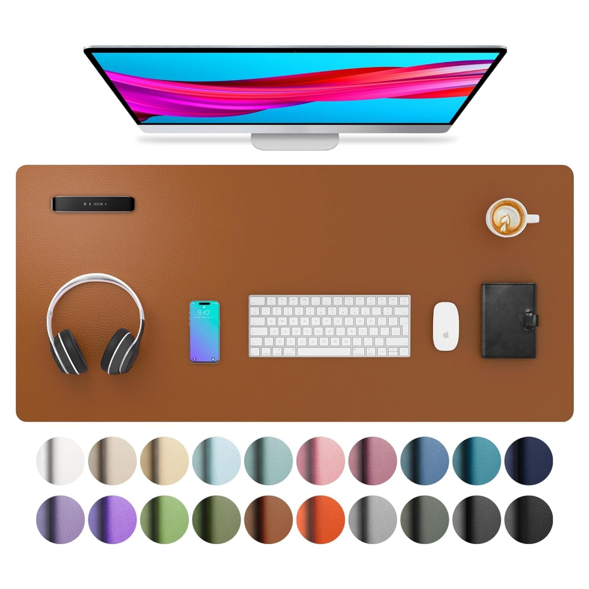 ABIN Leather Desk Pad Protector,Mouse Pad,Office Desk Mat, Non-Slip PU Leather Desk Blotter,Laptop Desk Pad,Waterproof Desk Writing Pad for Office and Home (Brown, 70x40cm)