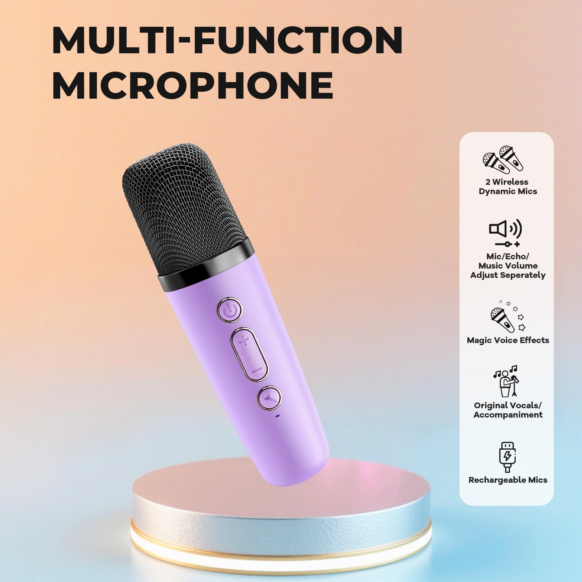 Ankuka urządzenie do karaoke z 1 mikrofonem bezprzewodowym dla dzieci, przenośny zestaw Bluetooth KTV, głośnik z efektami zmiany głosu i diodami LED, dla chłopców i dziewczynek, prezent na imprezę