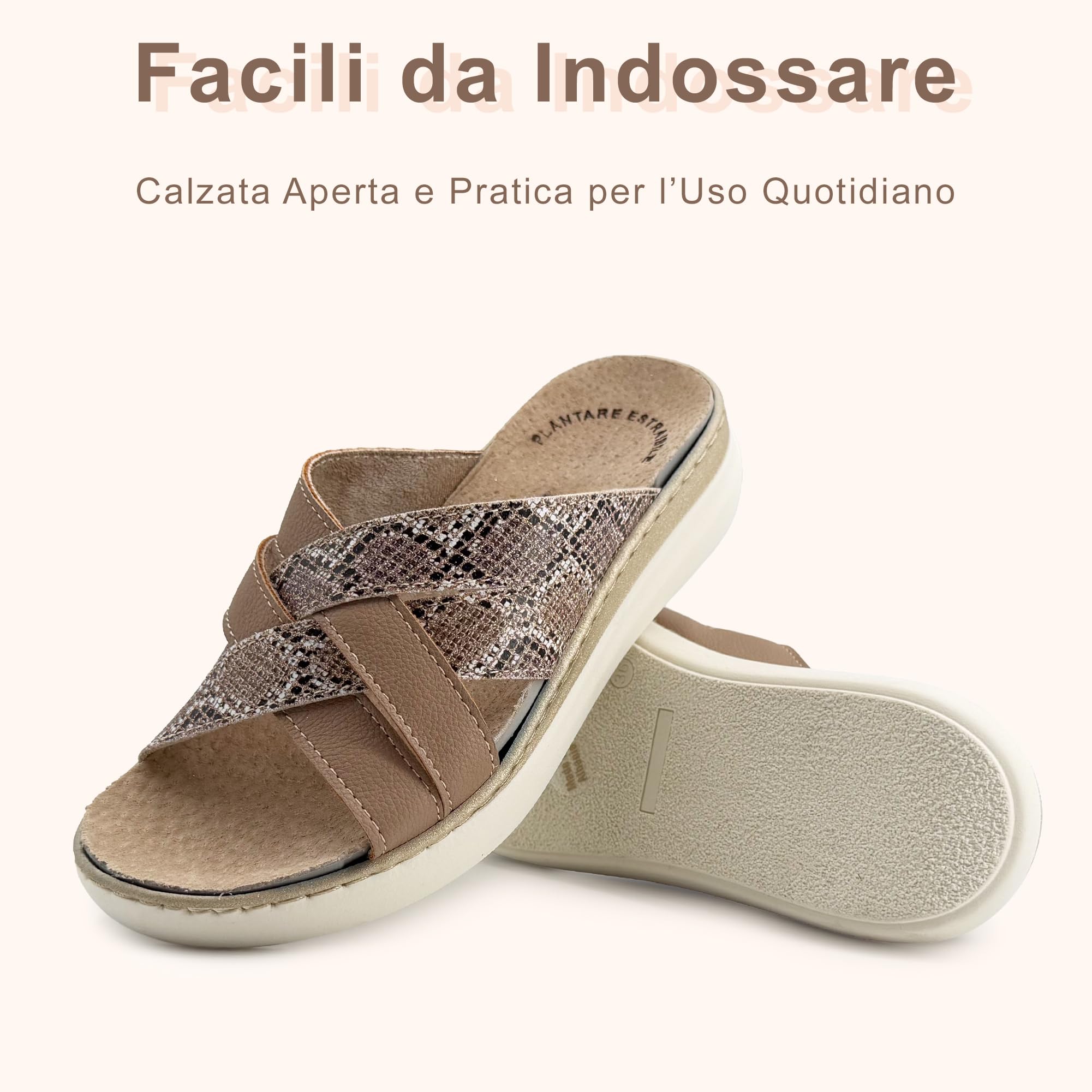 JOMIX Ciabatte Donna Estraibile Sottopiede in Pelle Comode Pantofole Estive Anatomiche Ergonomiche Scarpe Aperte Morbide da Casa e Tempo Libero