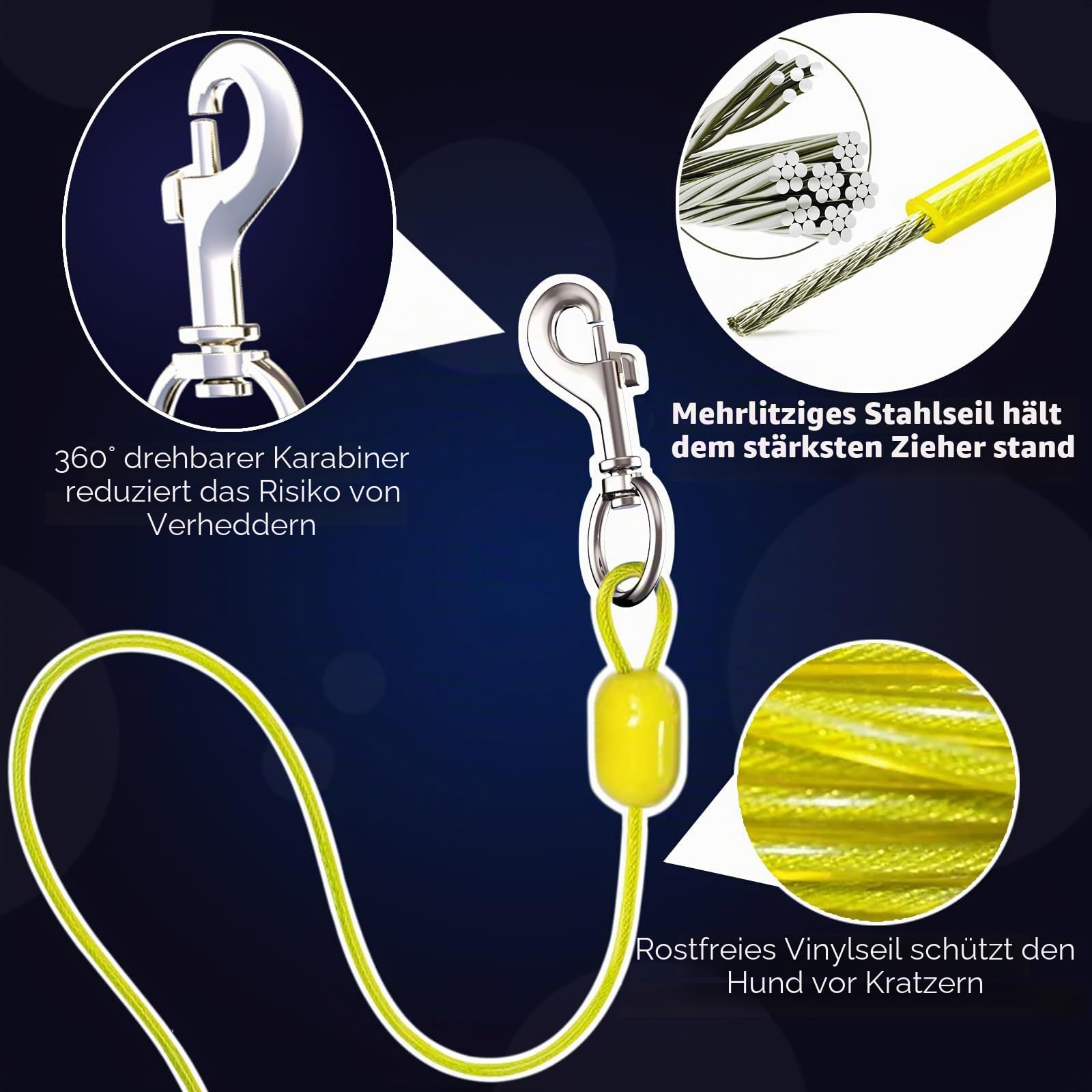 9 m Roll-Hundeseil zum Befestigen an der Wand, ausziehbar, für kleine bis große Hunde von 9-45 kg, patentierte ausziehbare Hundeleine, ideal für Hof/Garten, langlebig mit 70.000 Zyklen, Schwarz, 9 m