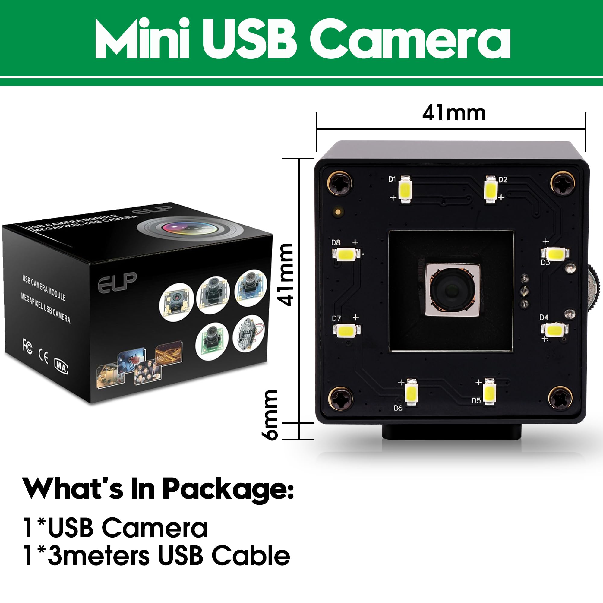 G Cámara web USB 4K con enfoque automático Ultra HD con micrófono, vídeo de día y noche, USB con LED blancos, cámara web 4K USB 2160P, cámaras 4K para Windows, Android, Linux, Raspberry Pi
