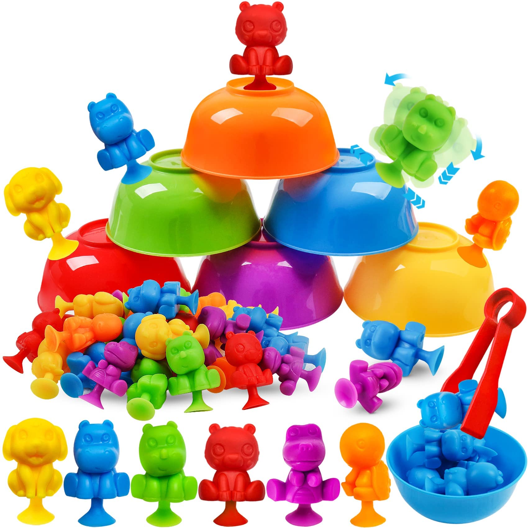 GraGra Counting Matching Game, 36 Pcs Counting Animals Toys Suction Cup Bath Toy for Toddlers Matching Games with Sorting Bowls Preschool Math Learning Montessori Stress Release Sensory Toys