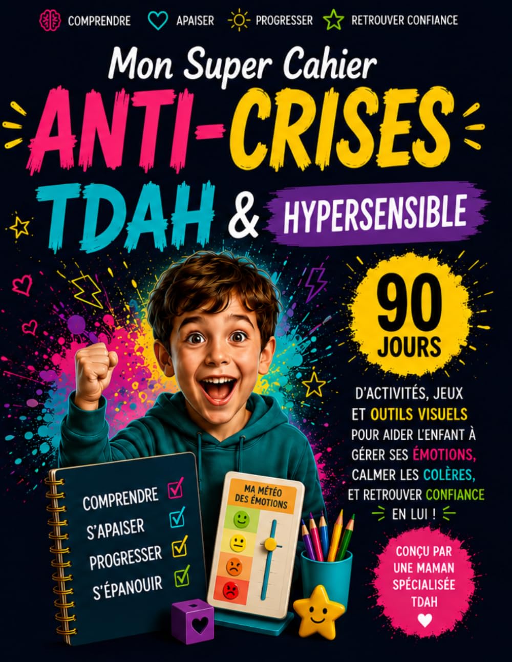 Mon Super Cahier Anti-Crises TDAH & Hypersensible: 90 jours d'activités, jeux et outils visuels pour aider l'enfant à gérer ses émotions, calmer les colères, apaiser les crises et retrouver confiance