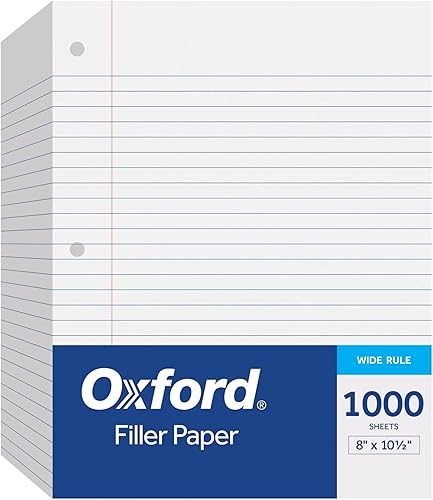 Oxford Papel de relleno, papel rayado de 8 x 10-12 pulgadas de ancho, perforador de 3 agujeros, papel de cuaderno de hojas sueltas para carpetas de