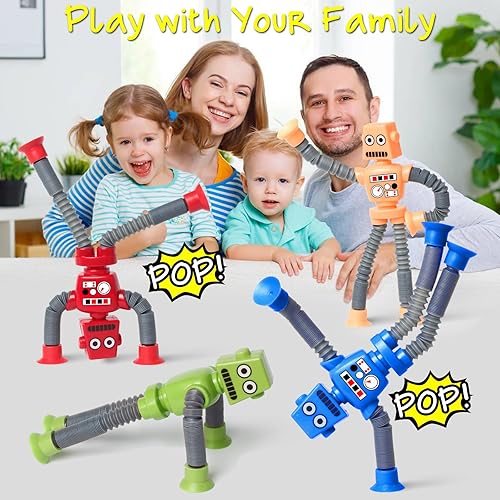 Miniatura 5 de 4 piezas de juguete robot que cambia de forma, tubos telescópicos para reventar, juguetes sensoriales, cesta de relleno de calcetines para niños con