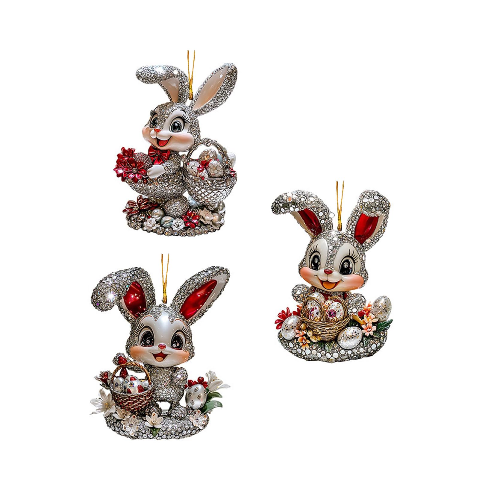 Yhplxyuus Of 3 Acrylic Easters Rabbits Hanging Ornament for Indoor and Outdoor Display Party Decorations Pendant Easters Rabbits Ornament