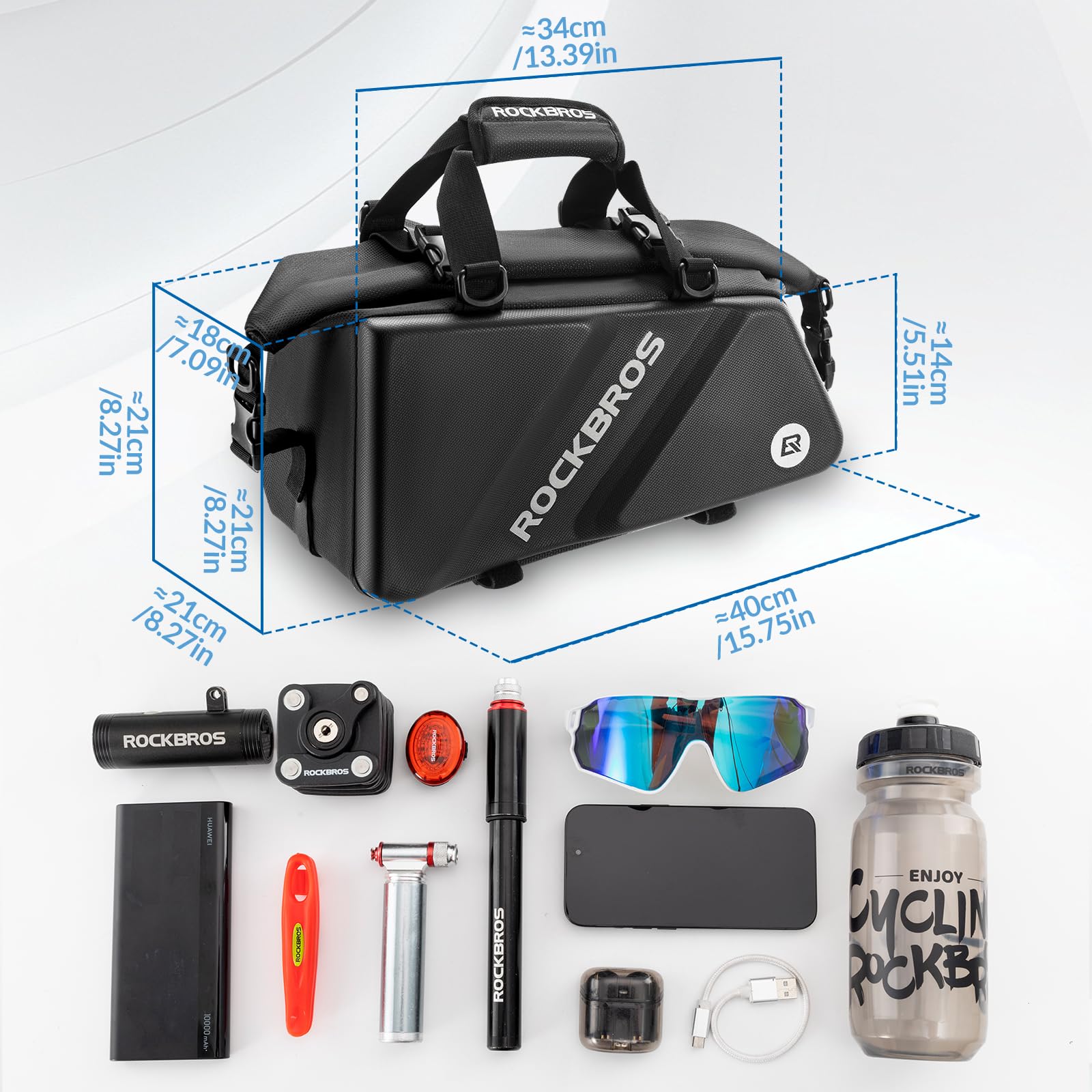 ROCKBROS Borsa Bici Posteriore, Borsa per Portapacchi Bici, Bagagli per Bicicletta, Borsa Posteriore MTB, Borsa Multifunzionale Ciclismo, Grande Capacità 11.6L