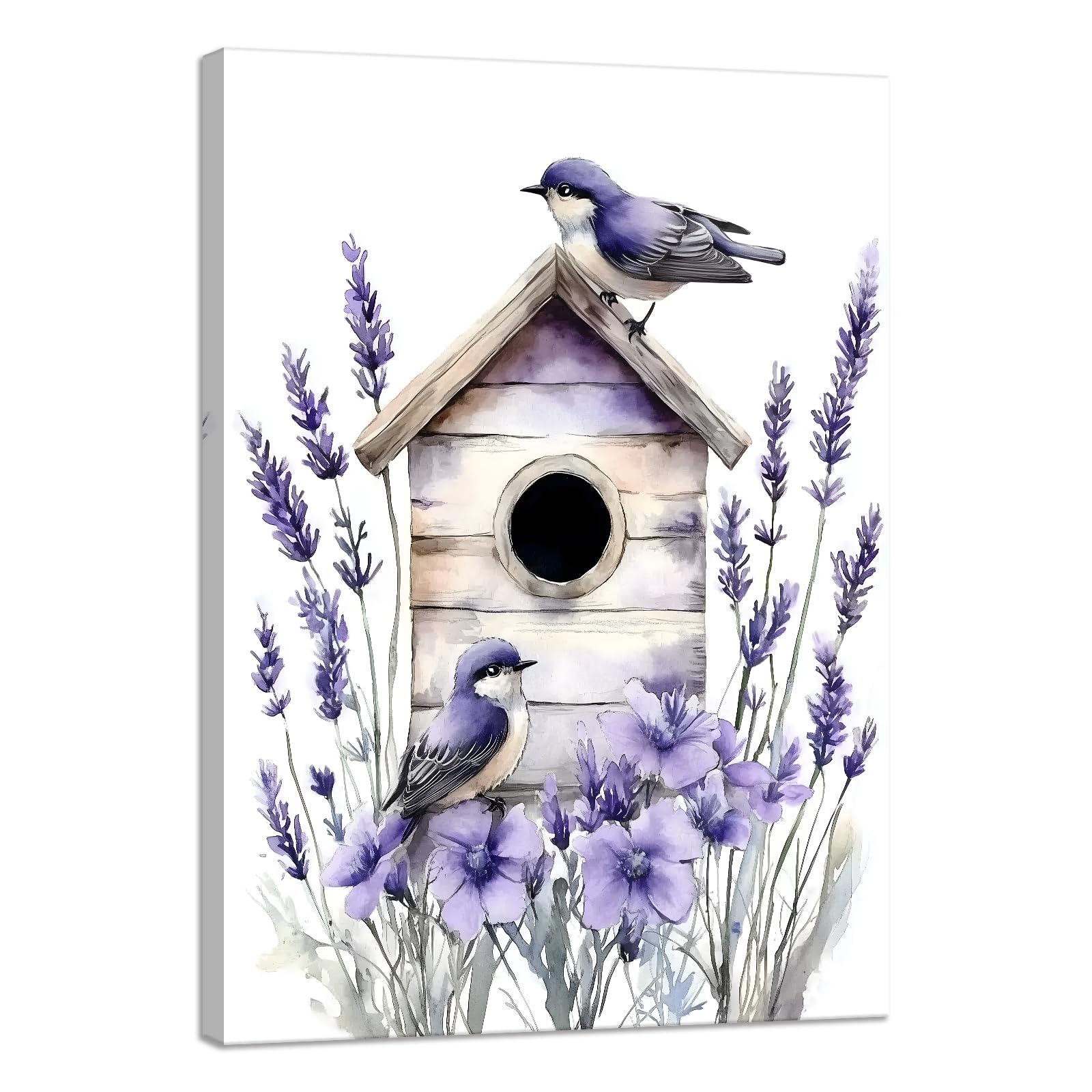 CCKOPPI Bathroom Canvas Wall Art Purple Lavender and Bird Picture Print Poster Flower Plant Artwork Wall Decor for Room Kitchen Living Room(Artwork-02