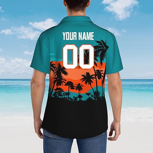 Miniatura 3 de Custom Football Hawaiian Shirt Sunset Casual Short Sleeve Button Down Shirt Personalized Fan Name & Number Gift for Men Women