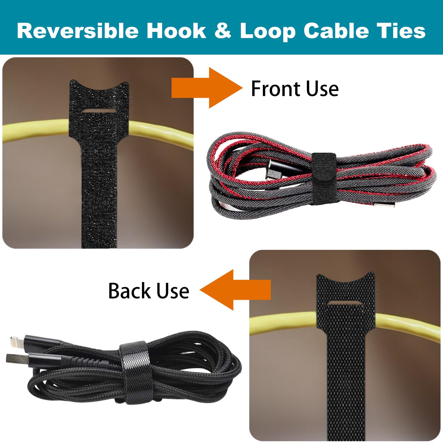100PCS Reusable Cable Straps Adjustable Releasable Lengthenable Hook and Loop Tidy Wraps Black Cable Ties for Home Office Garden Outdoor (15x1.2cm) - Image 3