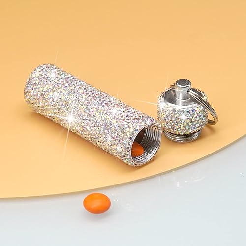 Miniatura 2 de Yuchew Pastillero con diamantes de imitación, portátil, impermeable, con llavero, para viajes, al aire libre, campamento (color AB)