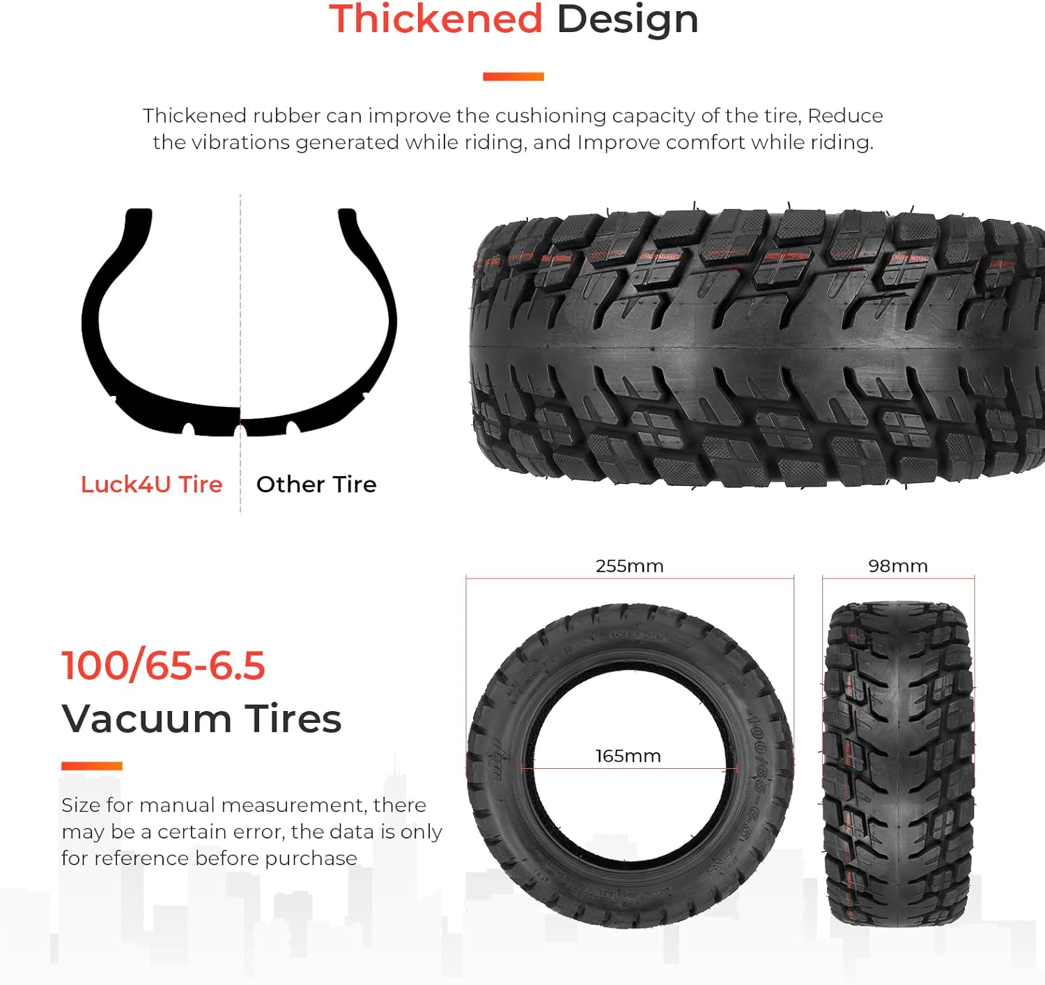100/65-6.5 Off-Road tubeless scooter tire with valve Tire Replacement for VSETT 11+ Zero 11X Dualtron for 11 Inch Electric Scooter(2 PCS)