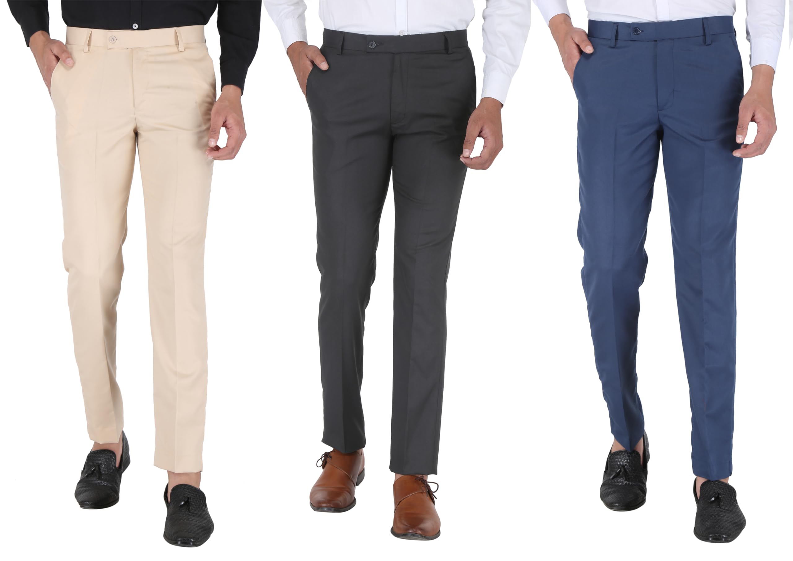 Solid Formal Pants for Men Combo Pack 3 Office Wear - Premium Regular Fit Formal Trouser for Men, Boys, Gents Set of 3 - Formal wear for Office Meeting, Party-image-0