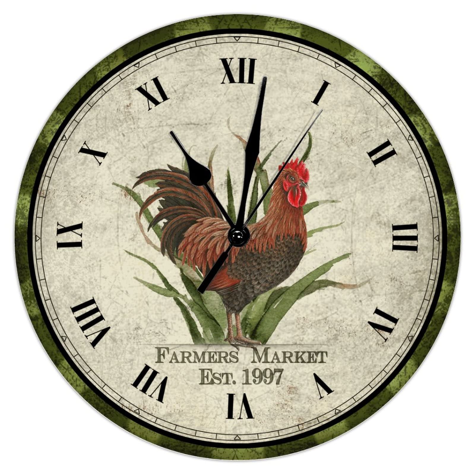 Horloge murale vintage pour cuisine et salon grand cadran en bois silencieux 30cm