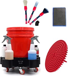5 Gallon Bucket Dolly with 5 Rolling Swivel Caster&Bucket Dirt Trap&Clay Mitt&Detailing Brushes Set for Car Washing, Construction-Detailing Smoother Maneuvering（Not Include Bucket &Spray Bottle